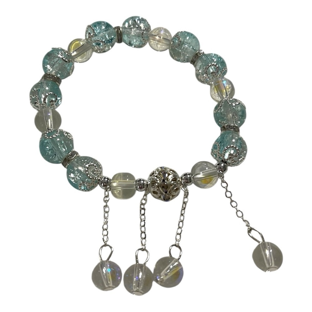 Shimmering Aqua Glass Beaded Bracelet